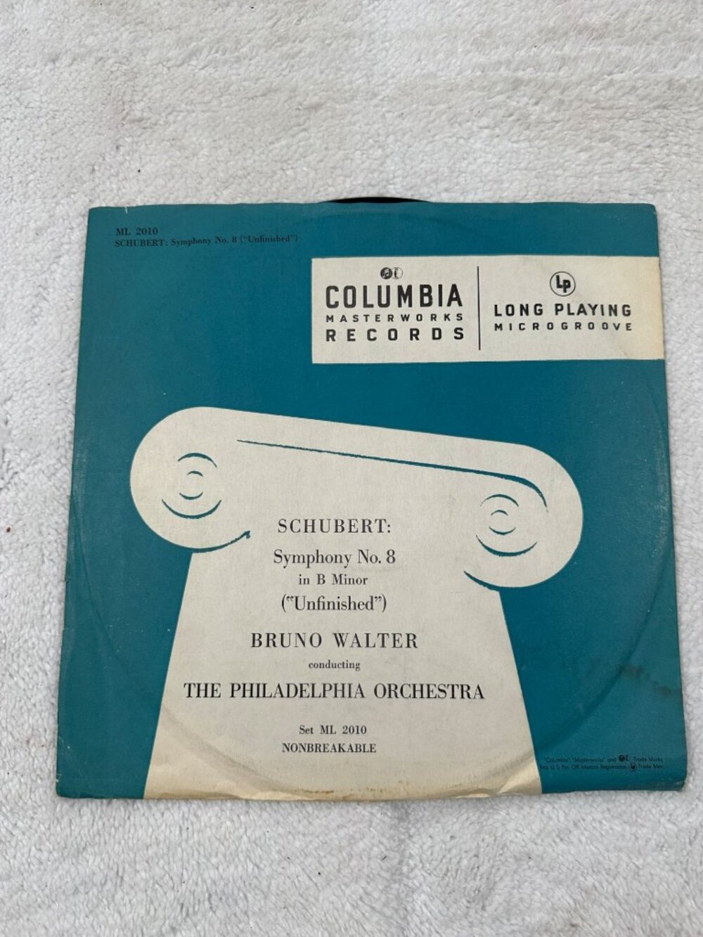 Schubert Symphony No. 8 Unfinished Bruno Walter LP 33RPM Classical ML 2010 EX